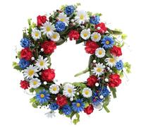 Independence Day Wreath, 16in Patriotic Wreath Artificial 4th of July Wreath with Red Blue White Flowers Hanging Decorative Memorial Day Wreath for Door Wall Window, Independence Day Wreath