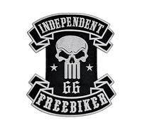 Independent FreeBiker Skull 66 Biker Patch - Embroidered Patch 35×32cm Large Size - Skull and Stars White/Black for Leather Jacket, Motorcycle Vest or Backpack - Sew or Iron-on | DIY