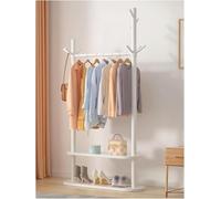 Independent Hanger with Wheels, 2 Shelves, Storage Space and Hooks, Heavy-Duty Hanger, Wooden Hanger, Tree Rack, hat Hanger, Suitable for bedrooms, Foyer Living Rooms, Hotels A,100CM