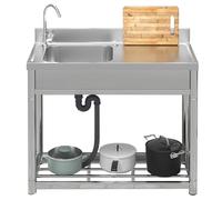 Independent Stainless Steel Kitchen Sink, top Mounted Single Bowl Farmhouse Workstation Sink with Drainage Accessories (100 x 80 x50cm)