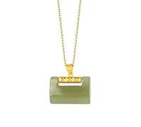 Independent Women's Silver Inlaid Natural Hetian Jade Necklace Pendant Exquisite and Elegant Charm Ladies Accessories (Gem Color : Green)