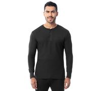 Indera Men's Traditional Waffle Thermal Underwear Long Sleeve Henley Shirt, Black, X-Large