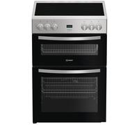 Indesit IDE6VDCS1 Double Oven Electric Cooker with Ceramic Hob - Silver - A/A Rated, Silver