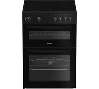Indesit IDE6VMB 60cm Double Oven Electric Cooker with Ceramic Hob - Black - A Rated, Black