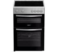 Indesit IDE6VMX 60cm Electric Ceramic Cooker - Stainless Steel, Double Oven, Ceramic Hob, Fan-Assisted Cooking, Easy Clean Enamel, Grill Function, Spacious Main Oven, Modern Freestanding Cooker