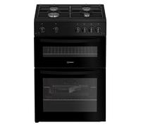 Indesit IDG6GB 60cm Double Oven Gas Cooker in Black 4 Gas Burners 72L