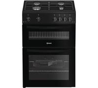 Indesit IDG6GB 60cm Double Oven Gas Cooker in Black 4 Gas Burners 72L
