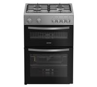 Indesit IDG6GS 60cm Double Oven Gas Cooker in Silver 4 Gas Burners 72L