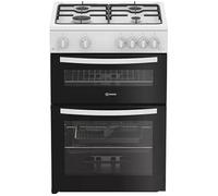 Indesit IDG6GW 60cm Gas Double Oven - White, Gas Hob, Grill Function, Easy Clean Enamel, Freestanding