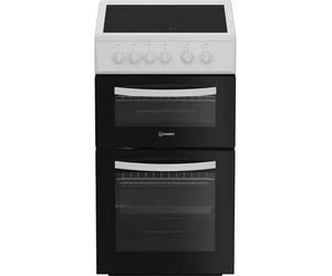 Indesit ITE5VMW 50cm Electric Ceramic Cooker - White, Freestanding Oven and Hob, Fan Assisted Main Oven, Ceramic Hob with 4 Zones, Double Cavity, Easy Clean Enamel, Energy Efficient