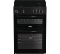 Indesit ITE6VMB 60 cm Electric Ceramic Cooker - Freestanding Cooker with Ceramic Hob, Fan Oven and Grill, Black, Easy Clean Enamel Interior, A Energy Rated, Double Oven Design