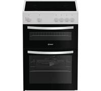Indesit ITE6VMW 60 cm Electric Ceramic Cooker - Freestanding Cooker with Ceramic Hob, Fan Oven and Grill, White, Easy Clean Enamel Interior, A Energy Rated, Double Oven Design