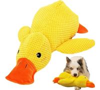 Indestructible Duck Dog Toy, Anti-Stress Squeaky Toy, Interactive Cuddly Toy for Small, Medium and Large Dogs, Soothing Quack Sound Toy with Flying Disc, Yellow Plush Toy