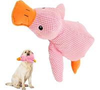 Indestructible Duck Dog Toy, Anti-Stress Squeaky Toy, Interactive Cuddly Toy for Small, Medium and Large Dogs, Soothing Quack Sound Toy with Flying Disc, Yellow Plush Toy