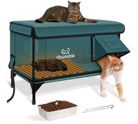 Indestructible Ex-Large Heated Cat House for Outside Winter, 100% Waterproof, Safe Escape Door, Insulated Outdoor Cat Shelter with Heater for Feral Barn Cat Kitty (Forest Green, 30"x17"x20")