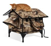 Indestructible Gable Roof Heated Cat House for Outside Winter, 100% Waterproof, Safe Escape Door, Insulated Outdoor Cat Shelter with Heater for Feral Barn Cat Kitty (Desert Camouflage, 16"x16"x19")