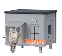 Indestructible Heated Cat House for Outside - 100% Waterproof & Weatherproof Heated Outdoor Cat House with Escape Door for Winter, Insulated Feral Cat Shelter for Porch Barns Strays 17.7x15x17.5 in