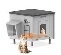 Indestructible Heated Cat House for Outside Cats Winter, 100% Weatherproof & Insulated & Elevated Feral Cat House with Escape Door, Outdoor Indoor Cat Shelter for Stray Barn Cat 17.7"*17.7"*17.5"
