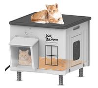 Indestructible Heated Cat House for Outside Cats Winter,Weatherproof & Insulated & Elevated Feral Cat House with Escape Door, Outdoor Indoor Cat Shelter for Stray Barn Cat 17.7×14.9×17.5