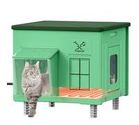 Indestructible Heated Cat House for Outside - Extramely Waterproof & Weatherproof Heated Outdoor Cat House with Escape Door for Winter, Insulated Feral Cat Shelter for Barns Strays, 17.7x17x17.5 in