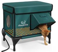 Indestructible Heated Cat House for Outside Winter, 100% Waterproof, Safe Escape Door, Insulated Outdoor Cat Shelter with Heater for Feral Barn Cat Kitty (Forest Green, 26"x16"x18")