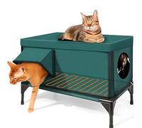 Indestructible Heated Cat House, Winter Outdoor Cat Shelter with Two Exits, Waterproof, for Feral Barn Cat Peacock Green M