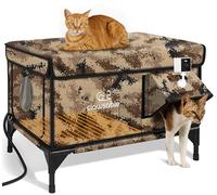 Indestructible Heated Cat House with AI Camera for Outside Winter, 100% Waterproof, Escape Door, Insulated Outdoor Cat Shelter with Heater for Feral Barn Cat Kitty (Desert Camouflage, 26"x16"x18")