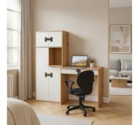 Index 11 Desk Modern Laminated Office Desk Artisan Oak And White Gloss With Cabinets And Handles