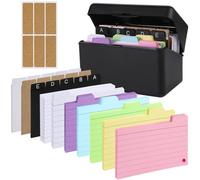 Index Card Box Set, 15x9,5x8,5cm Plastic Flashcard Organiser Revision Cards Holder - 230 Coloured Flash Cards 15 Card Dividers and Box Set for Study Office School Supplies