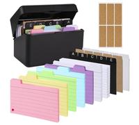 Index Card Box Set, Flashcard Box with 180 Ruled Index Cards, 6 Rings, 6 Stickers, Colourful Index Cards Box for On The Go Learning Notes (6Colours, 3 x 5 inch), Index Card Organizer, Recipe Card Box
