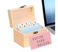Index Card Box, Wooden Note Card Holder, File Organizer with Dividers, Compact Storage Case for Notes Postcards Recipes Envelopes Paper in Home Office School College Use