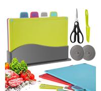 Index Chopping Board Set of 4, Plastic Cutting Boards with Stand, Non Slip Color Coded Chopping Boards for Kitchen, Dishwasher Safe