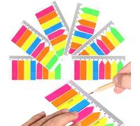 Index Tabs, 6 Packs Colorful Sticky Notes Flags Bright Neon Index Flags 960 Pcs Translucent Sticker Tabs with 12 cm Ruler, Small Sticky Page Markers for Page Bookmarks Reading Label School - 2 Shape