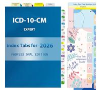 Index Tabs for ICD-10-CM 2026 AMA Version, Complete Book Tabs Set with Blanks and Bookmark, Laminated Color-Coded with Alignment Guide & Page Numbers (Book Not Included)