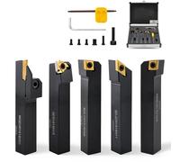 Indexable 16mm Lathe Holder Tool Carbide Lathe Turning Tool Set 16mm Shank 5 Tool Holders + 5 Inserts for Metal Lathes in Aluminium Case