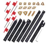Indexable Lathe Turning Tool 5/8" 16mm Shank 21PCS Kit-7PCS Metal Lathe Tools Holder 14PCS Carbide Insert for Turning Boring Grooving Cutting Threading