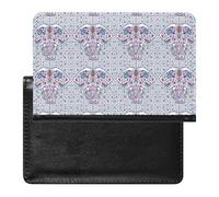India, Arabic Floral Mandala Flowers Elephant on White Women's Passport Protector, Men's Passport Protector, PU Travel Passport Protector for Women Men Worker 5.8 x 3.9 x 0.4 inch