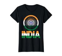 India Ashoka Chakra Tricolor Indian Flag Value Graphic T-Shirt, Women, Black, L