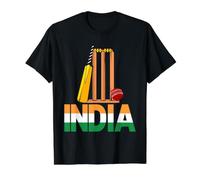 India Cricket Bat, Wicket and Ball Indian Player Value Graphic T-Shirt, Men, Black, S