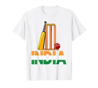 India Cricket Bat, Wicket and Ball Indian Player Value Graphic T-Shirt, Men, White, L