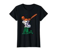 India Cricket Batsman Tricolor Silhouette Design Value Graphic T-Shirt, Women, Black, XL