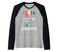 India Cricket Player Sports Native American Flag Cricket Raglan Baseball Tee