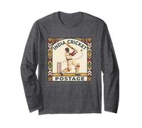 India Cricket Vintage Stamp Rupee with Paisley Art Retro Long Sleeve T-Shirt