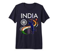 India Cricket with Indian Flag Brush Stroke Ashoka Chakra Premium T-Shirt