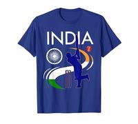 India Cricket with Indian Flag Brush Stroke T-Shirt, Men, Royal Blue, Small