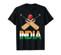 India Crossed Cricket Bats and Ball Flag Value Graphic T-Shirt, Men, Black, M