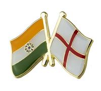 India & England St George Friendship Flag Metal Enamel Pin Badge - 2.4cm x 1.9cm - Crossed National Flags Hard Enamel Lapel Pin - UK England and India Cultural Heritage Symbol
