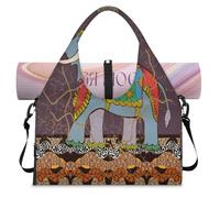 India Ethnic Elephant Sports Duffle Bag with Shoe Compartment Elephant Weekend Overnight Bags Tote Cabin Luggage Bag for Gym Yoga Travel