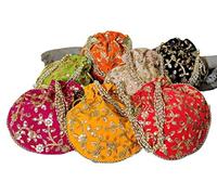 India Gift Hub Indian Handmade Women's Velvet Embroidered Potli Purse Bag Pouch Drawstring Bag | Indian Potli Handbag, Multicolor, S