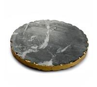 India Handicrafts 71075 Black and White Swirl with Gold Edge 8 x 8 Inch Marble Tabletop Trivet Coaster